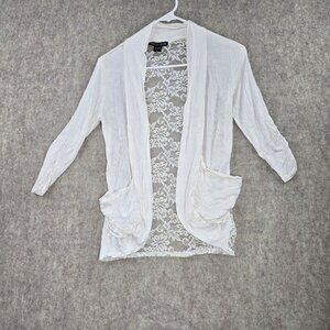 American Dream Women Lace Cardigan White Rayon Blend Open Front Lightweight